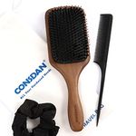 CONSDAN Wood Hair Brush for Curly Straight Thick Thin Long Short Wet Dry Hair, Wood Paddle Hair Brush for Woman Men Kids, Boar Bristle, Air Cushion, Solid Wood, Walnut