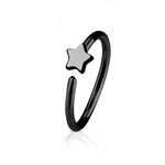 Nose & Cartilage 20G Hoop Ring Star Charm Anodized Surgical Steel - Sold Each (Black)