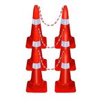 ABS INDUSTRY Safety Cones Injection Moulded 6 Cones 1.2 kg with 6 Meters S Hook Safety Chain Multipurpose PVC Plastic Traffic Safety Cone and Highly Visible Reflective Collar