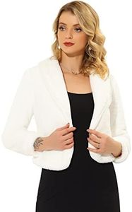 Allegra K Women's Cropped Jacket Lapel Long Sleeve Faux Fur Fluffy Coat White Small