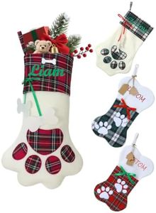 Custom4U Personalized Christmas Stockings with Name Custom Embroidered Pet Paw Bone Shape Large Cat Dog Christmas Stocking Fireplace Family Holiday Party Xmas Decoration 6PC