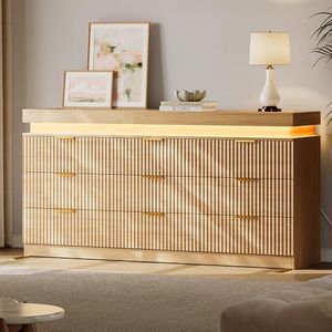 Xixini 63" Wide Dresser for Bedroom with 9 Drawer & Charging Station, Oak