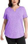 FOREYOND Plus Size Workout Tops for Women V-Neck Athletic Sport Short Sleeves Tops, Purple, 5X-Large Plus