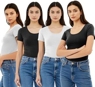 Emmalise Women's Short Sleeve Tshirt Scoop Neck Tee Value Set (4Pk, Bk, Bk, Wh, Wh, 3XL)