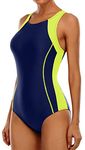 CharmLeaks Women Sports One Piece Swimsuit Removal Padded Bathing Suit Racerback Swimwear Yellow M