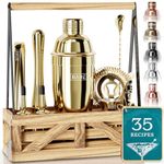 BARE BARREL® Martini Cocktail Making Kit | Bartender Kit Cocktail Shaker Set Maker | Farmhouse Rustic Portable Caddy & 35 Recipe Cards | Mixology Cocktail Gift Set (Gold.)