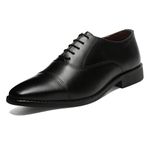 LOUIS STITCH Oxford Formal Shoes for Men | Lace-Up Derby Style | Leather | Comfortable and Versatile for Business, Casual Elegant Solid Obsidian Black Design | UK Size 7 (RXCT)