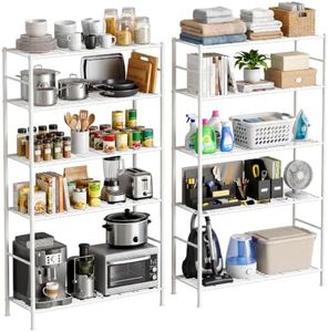 LEVELEVE 5-Tier Metal Storage Shelves, 33.1" x 12.6" x 72", Heavy Duty Utility Shelving Unit, Tall Rust-Resistant Organizer Rack for Garage, Pantry, Bathroom, Office, White, 2 Pack