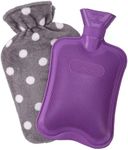 HomeTop Premium Classic Rubber Hot or Cold Water Bottle with Soft Fleece Cover (2 Liters, Purple/Gray Polka Dot)