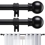 2 Pack Curtain Rods for Windows 28 to 48 Inch, 5/8 Inch Small Matte Black Curtain Rod For Bathroom, Living room, Kitchen(size：28-52 Inch)