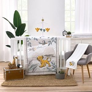 Disney Lion King - Wild about You Taupe, White and Teal Simba 3 Piece Nursery Crib Bedding Set - Comforter, Fitted Crib Sheet and Crib Skirt