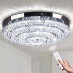 Cainjiazh 18" Crystal Chandelier Ceiling Light Fixture Modern Round Light Fixture Chandeliers for Dining Room Bedrooms Dining Room Living Room Kitchen with Remote Control (Dimmable)