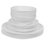 12/24 Pc Dinner Set Bowl Side Dinner Plate 12 or 24 Piece Smooth Plain or Wavy Dinner Service Set Dessert Cereal Bowl Plates (Vienna Ribbed - 24 Pcs)