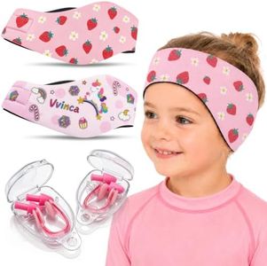Vvinca 2 Pack Swimming Headband for Kids with Swim Earplugs & Nose Clip, Keep Water Out and Hold Earplugs in - Toddler Water Headband for for Surfing, Bathing, Pool & Beach, Ages 1-5, Not for Diving