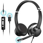 KLYLOP USB Headsets with Microphone for PC, Stereo Computer Headset with Mic Noise Reduction & in-line Control, 3.5mm/USB Wired Headphones, PC Headset with Mute for Zoom Skype Webinar Home Office