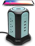 Power Strip Tower Wireless Charger, SUPERDANNY Surge Protector Tower, 10A 1080J Charger Station with 9 Outlets & 4 USB Ports, Extension Cord 10ft for Laptop Phone Black and Blue