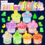 Unicorn Magic Glow-in-The-Dark Slime Kit 9 Pack with Glow Charms - DIY Slime Set Sensory Toys, Rainbow Slimes Party Favors for Girls & Boys Gift