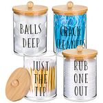 Lezmarket 4 Pack Qtip Holder Apothecary Jars with Lids,10 oz Clear Bathroom Organizer Storage, Containers for Cotton Ball, Swab, Round Pads and Floss, Decor