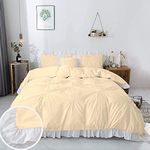 Easy Bedding- 300 TC Pinch Ruffle 2 Tone Duvet/Razai/Blanket Cover with 2 Pillow Cover- 100% Cotton (Zipper Closure) Razai Cover 3 PC Set, Soft & Lightweight-King Size White/Ivory