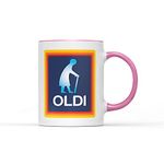 Oldi Woman Mug- Birthdays Christmas Funny Gift Presents Mother's Day Celebration Novelty Old Coffee Tea Heavy Duty Handle Dino Coated Dishwasher/Microwave Safe Sublimation Ceramic (Pink Handle Prime)