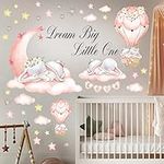 DECOWALL SG-2203 Dream Big Little One Wall Stickers Elephant Quote Moon Stars Decal for Kids Baby Bedroom Nursery Living Room Art Home Decor Decoration Removable