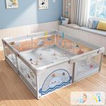 Dawnwake Playpen 150x180 cm for Baby Upto 4 Years Playard with Pit Balls and 2 Anti-Fall Grasp Rings, Kids Activity Center with Safety Lock & Suction Cup (No Mat/Cushion, Non-Foldable) - Grey