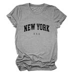 New York USA Tshirt, Funny New York City Shirt Womens Crewneck United States Classic Tee Tops Vintage America Gift, Dark Grey, X-Large