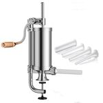 Jascherry 2.5 LB Sausage Filler Stuffer Home Made Machine - Stainless Steel Vertical Sausage Maker with Suction Base and Manual Crank for Household Use or Commercial - Capacity 2.5 lbs