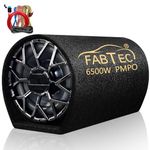 FABTEC 12 Inch High Power Active Super Car Bass Tube Subwoofer with Inbuilt Amplifier Powerful Audio and Deep Bass 6500W with Amplifier Wire Kit (Black Grill)