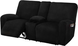 ULTICOR Reclining Love Seat with Middle Console Slipcover, 8-Piece Velvet Stretch Loveseat Reclining Sofa Covers, Thick, Soft, Washable (Black)