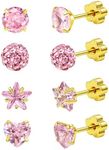 BTIPFNS 4 Pairs Hypoallergenic Flat Back Earings for Women Sensitive Ears 316L Stainless Steel Screw Back Earring Cute CZ Ball Star Heart FlatBack Stud Sets
