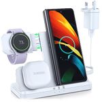 LK Wireless Charger for Samsung 3 in 1 Wireless Charging Station for Galaxy Watch 7/6/5/4/3/Active 2/1 Galaxy Buds 3/3 Pro Z Flip Fold 6/5/4 Samsung S24 S23 S22 S21 Ultra Plus FE Note 20 10 White