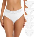 RHYFF Womens Underwear Cotton Hipster Panties Lace Soft Bikini Panty Ladies Stretch Full Briefs 5 Pack S-XL(R6004M-White)