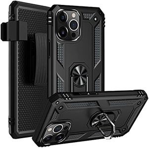 SaharaCase Military Kickstand Series Case Cover for Apple iPhone 13 Pro Max 6.7" (2021) - Holder/Kickstand/Belt Clip - Rugged Protection Anti-Slip Grip Slim Fit (Black)