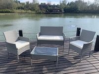 mcc direct 4pcs Rattan Outdoor Garden furniture sofa set with 2x Armchairs 1x Double Sofa & 1 table for indoor & outdoor (Roger) (Grey)