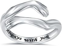 925-Sterling-Silver Adjustable Hug Ring for Women - White Gold Plated Hand Hugging Hug Rings Birthday Christmas Jewelry Gifts for Teen Girl Mom and daughter (ALWAYS WITH YOU)