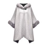 ZLYC Women Winter Hooded Poncho Lape Faux Fur Warm Cardigan Sweater Cloak(Light Grey),One Size