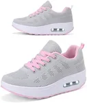 RUIDENG Women's Fashion Sneakers Comfy | Womens Shoes Walk All Day Long Hours | Air Cushion Thick Rocker Bottom Grey Pink Size 6.5
