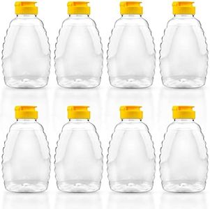 Fireboomoon 8 Pack 16oz Clear Plastic Honey Jar,Empty Squeeze Honey Bottle Container Holder with Flip Lid for Storing and Dispensing