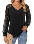 Beluring Tops for Women Casual Long Sleeve Tshirt Elegant V Neck T Shirt Comfy Tunic Shirt Black Size 16 18