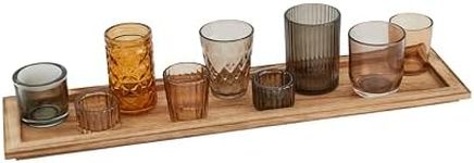 Wood Tray with 9 Brown Glass Votive