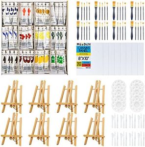 MEEDEN 200Pcs Kids Acrylic Painting Kit with Wood Table Easel, Kids Art Set with Acrylic Paints, Paintbrushes, Canvas & More Painting Art Supplies for Little Artist for Painting Party, Art Class & DIY