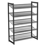 SONGMICS Shoe Rack, 5-Tier Stackable Shoe Storage Shelf, Metal Shoe Organiser with Adjustable Flat or Angled Shelves, 30.5 x 74 x 103.8 cm, Holds 15-20 Pairs, Black LMR005B