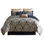 Nova 9 Piece Polyester Queen Comforter Set, Damask Print