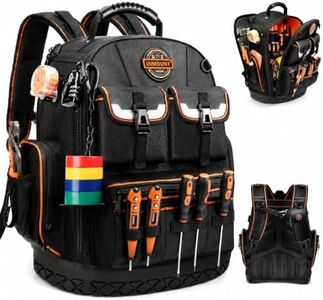 LOKASS Tool Backpack Heavy Duty, 18.5 in, 56 Pockets, Molded Bottom, Black