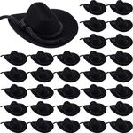 36 Pcs Mini Cowboy Hats for Crafts Wedding Favors Decoration Flocking Miniature Felt Cowgirl Western Party Hat Dollhouse Decor for Dollhouse Craft (Black)