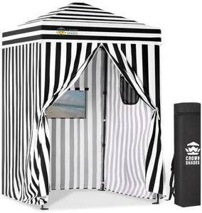 CROWN SHADES 5'x5' Pop Up Changing Tent, Patented One-Push CenterLok, Privacy Shower Tent, Instant Changing Room for Camping, Poolside, Beach, Photoshoots, Fishing, Picnic, Black & White Striped