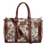 THE CLOWNFISH Lorna Tapestry Fabric & Faux Leather Handbag Sling Bag for Women Office Bag Ladies Shoulder Bag Tote For Women College Girls (Brown-Floral)