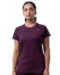 Womink Women's Sports T-Shirt I Elastane Stretch Regular Fit Solid Round Neck Short Sleeve Tshirts I Anti-Bacterial, Quick Drying I Tees for Running Yoga Gym Workout Girls & Women (Medium, Wine)