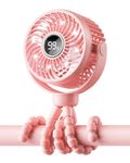 Bearwind Rechargeable Pram Fan - 4-Speed LED Night Light Baby Fan | Detachable Tripod & Buggy Clip | Stroller for Pushchair, Car Seat, Crib, Bed, Office Travel (Pink)